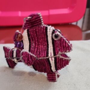 Handcrafted Beaded Fish Decor - Pink and White